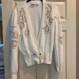 Madeleine Cream/Tan Embellished Cardigan Sweater sz S
